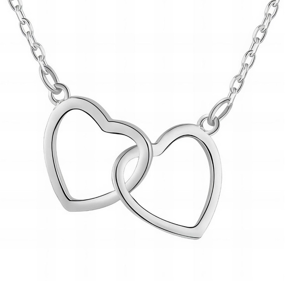 Elegant Silver Double Heart Necklace STAINLESS STEEL NECKLACE - Picture 1 of 1